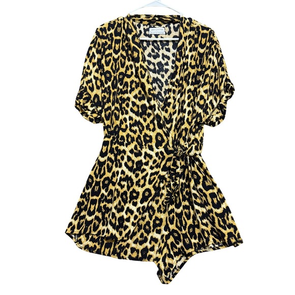 Urban Outfitters Romper Womens Medium Leopard Animal Wrap Tie Waist Cheetah - Picture 1 of 5